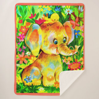 baby elephant print sherpa blanket