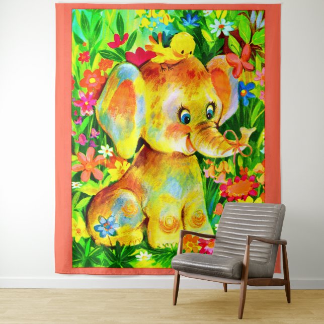 baby elephant print tapestry (In Situ)