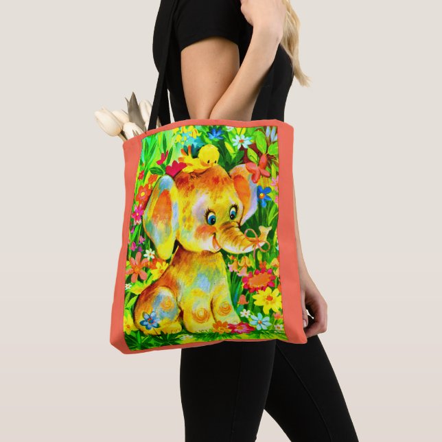 baby elephant print tote bag (Close Up)