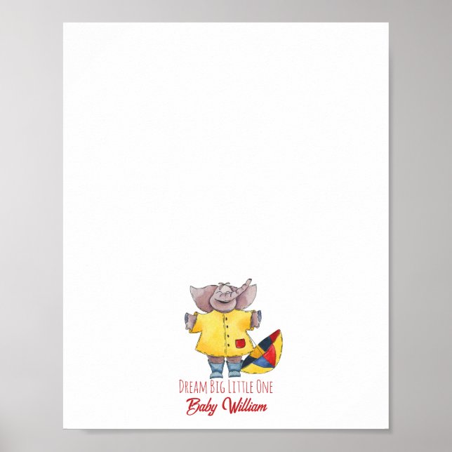 Baby Elephant Raincoat Fingerprint Guestbook (Front)