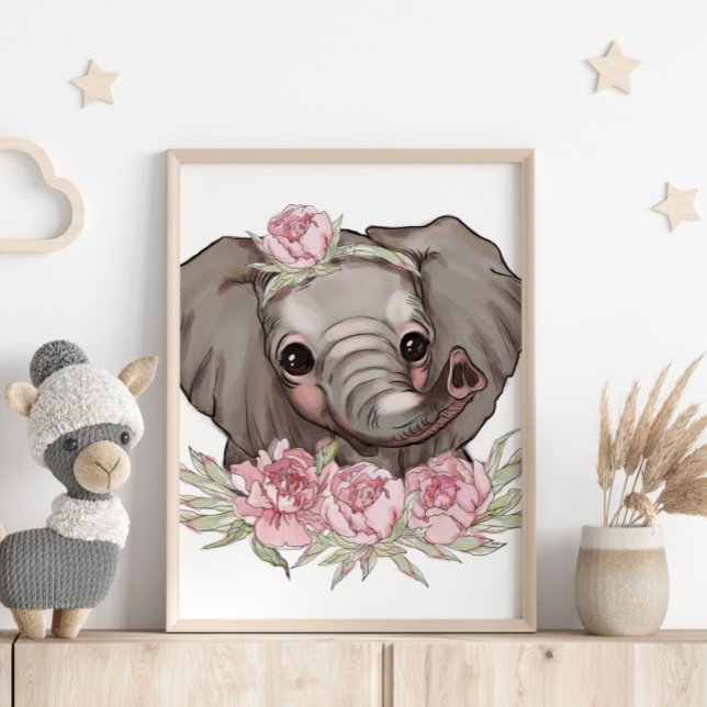 Baby Elephant Rose Animal Poster | Wall Print (Creator Uploaded)
