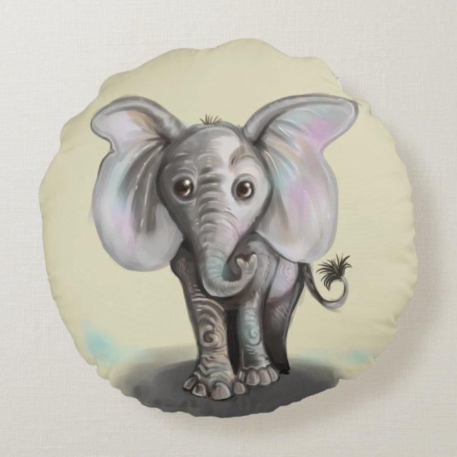 Baby Elephant Round Pillow (Back)