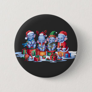 Baby elephant Santa hat antlers elf Christmas ligh Button