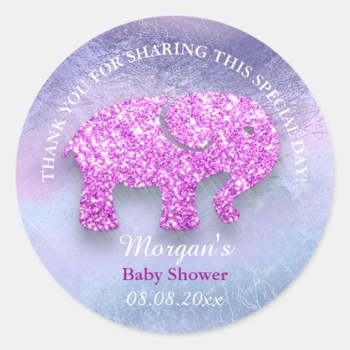 Baby Elephant Shower Favor Thank You Holograph Classic Round Sticker