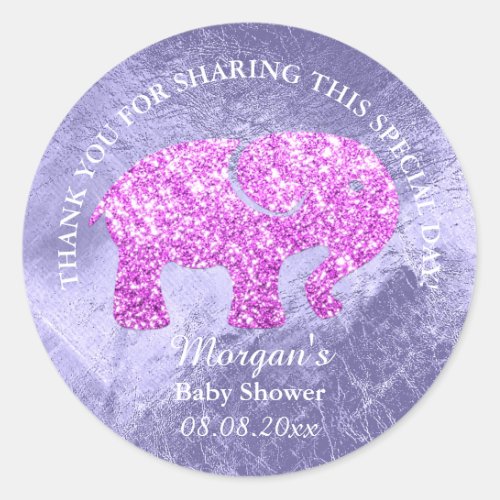 Baby Elephant Shower Favor Thank You Pink Glitter Classic Round Sticker