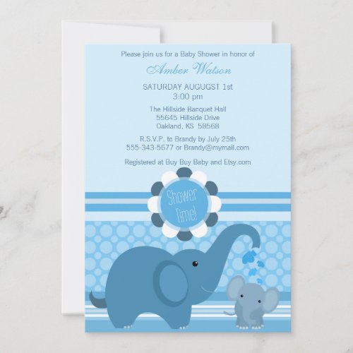Baby Elephant Shower Invitation Card