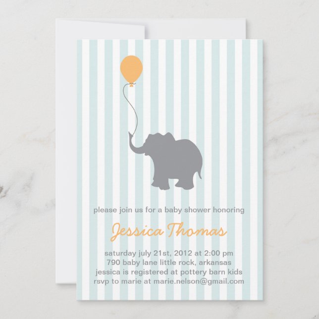Baby Elephant Shower Invitation (Front)