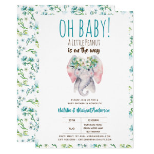 Baby Elephant Shower Invitation, Boho Floral Invitation