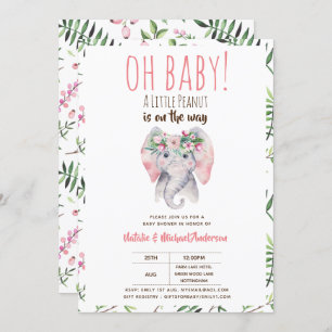 Baby Elephant Shower Invitation, Boho Floral Invitation