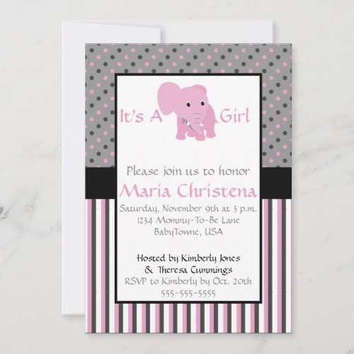 Baby Elephant Shower Invitation (Pink)