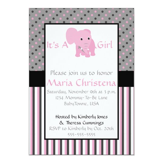 Baby Elephant Shower Invitation (Pink)