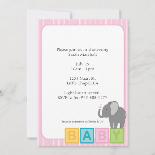 Baby Elephant Shower Invite Pink