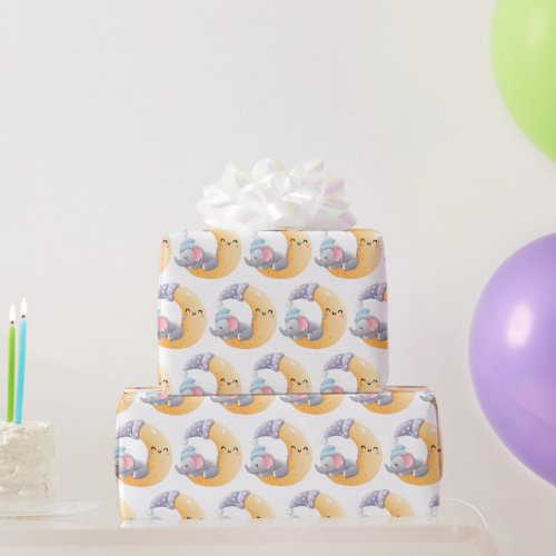 Baby Elephant Sleeping Crescent Moon Baby Shower  Wrapping Paper