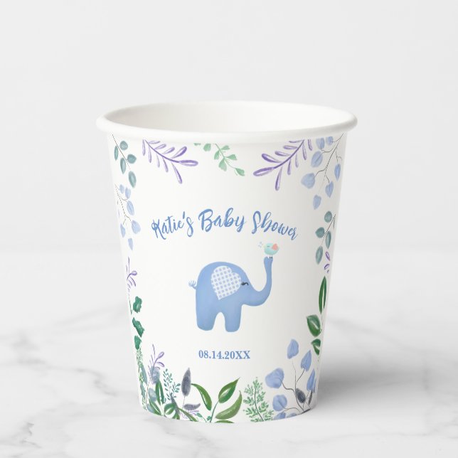  Baby Elephant Song Bird Baby Shower  Paper Cups (Front)