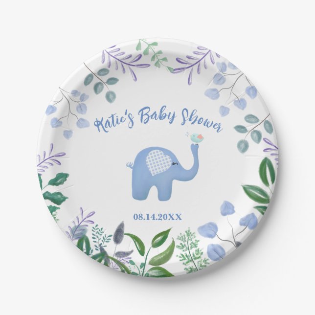  Baby Elephant Song Bird Baby Shower  Paper Plates (Front)