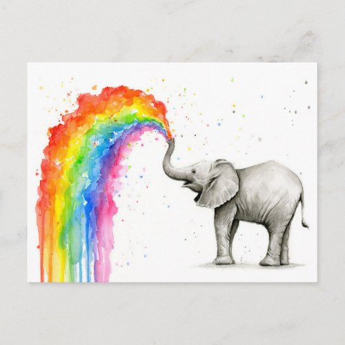 Baby Elephant Spraying Rainbow Card Stationery