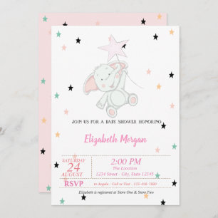 Baby Elephant, Stars Baby Shower Invitation