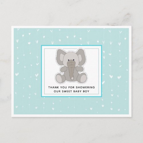 Baby Elephant String Hearts Baby Shower Thank You Postcard