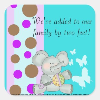 Baby Elephant Teal Brown And Purple Square Sticker by Visages at Zazzle