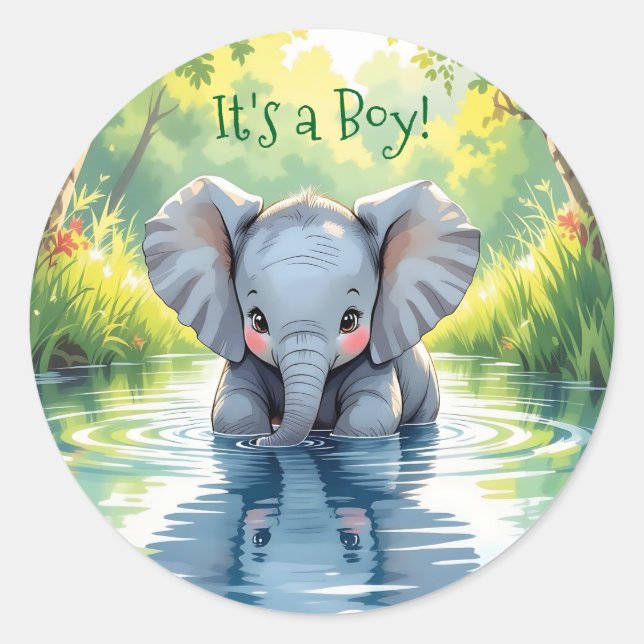 Baby Elephant Themed Baby Shower Classic Round Sticker (Front)