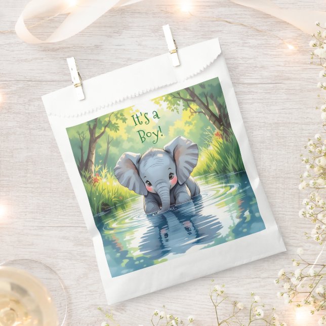 Baby Elephant Themed Baby Shower Favor Bag (Clipped)