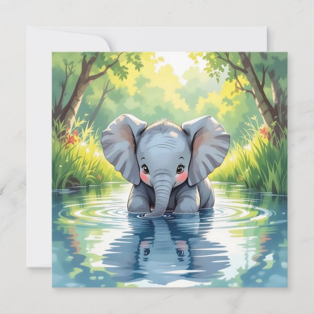 Baby Elephant Themed | First Birthday Party Invitation (Front)