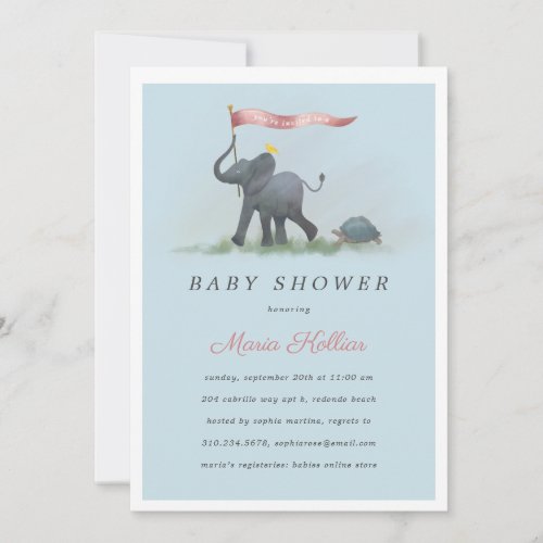 Baby elephant Tortoise Parade Baby Shower Invitation