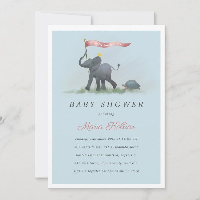 Baby elephant Tortoise Parade Baby Shower Invitation (Front)