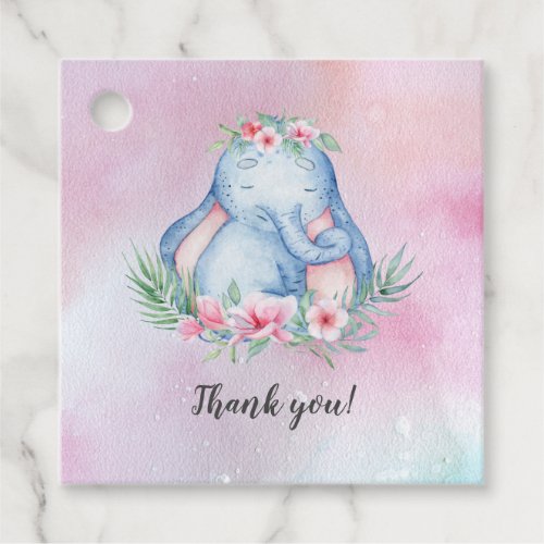 Baby Elephant Tropical Floral Baby Shower Favor Tags