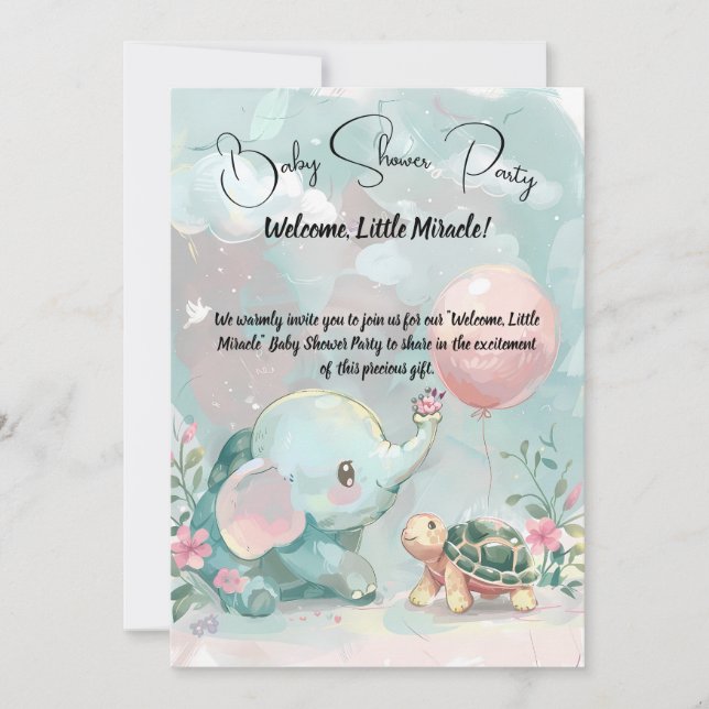 Baby Elephant & Turtle Baby Shower Invitation (Front)