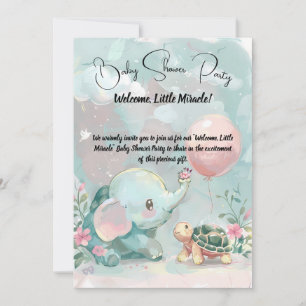 Baby Elephant & Turtle Baby Shower Invitation