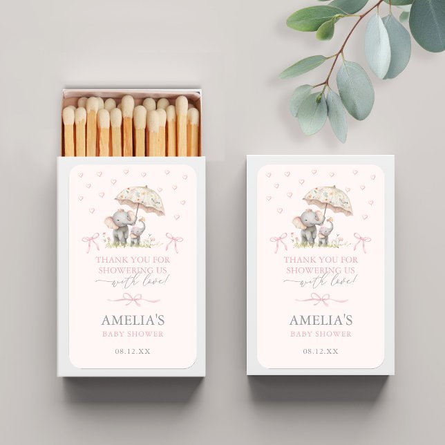 Baby Elephant Umbrella Baby Shower Thank You Favor Matchboxes (Baby Elephant Umbrella Baby Shower Thank You Favor Matchboxes)