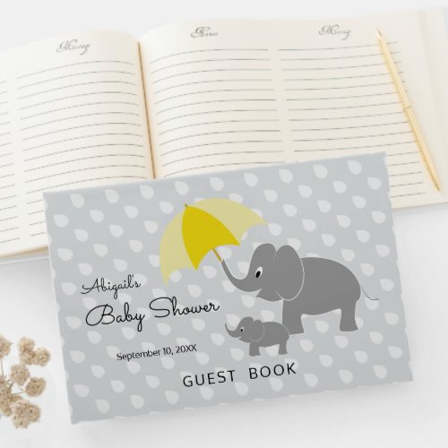 Baby Elephant Umbrella Gender Neutral Baby Shower Guest Book