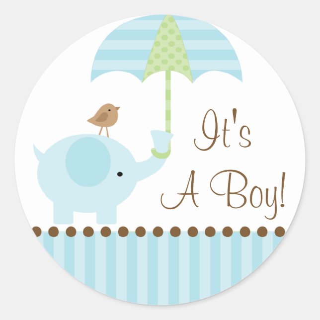 Baby Elephant Umbrella It's A Boy Sticker (Front)