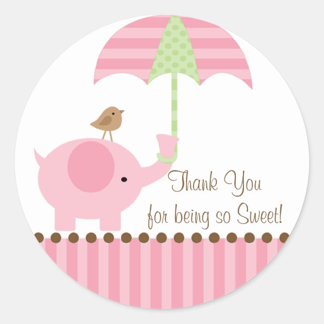 Baby Elephant Umbrella Thank You Sticker (Front)
