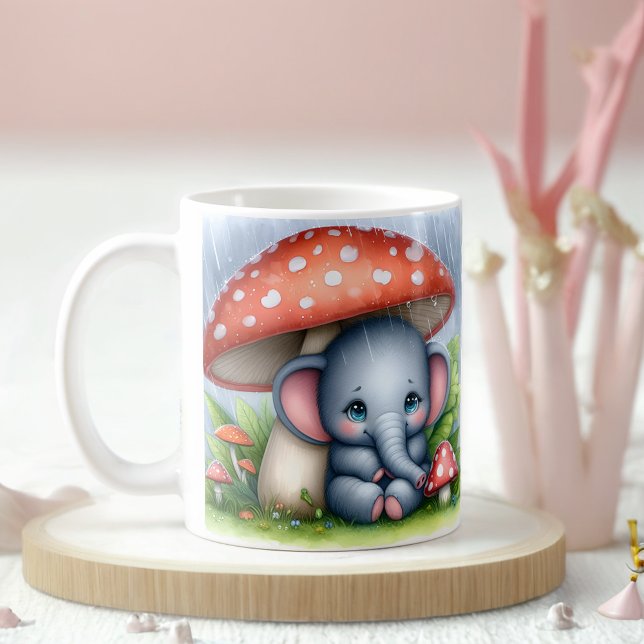 Baby Elephant Under Mushroom Umbrella Coffee Mug (Creator Uploaded)