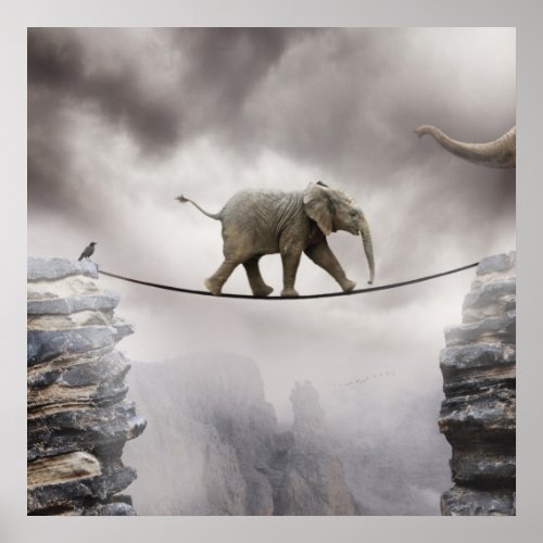 Baby Elephant Walks The Tightrope Poster