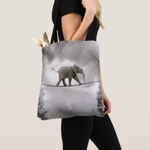 Baby Elephant Walks The Tightrope Tote Bag