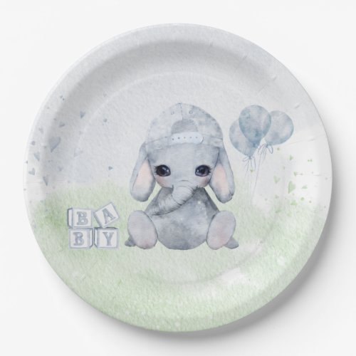 Baby Elephant Watercolor Animals  Paper Plates
