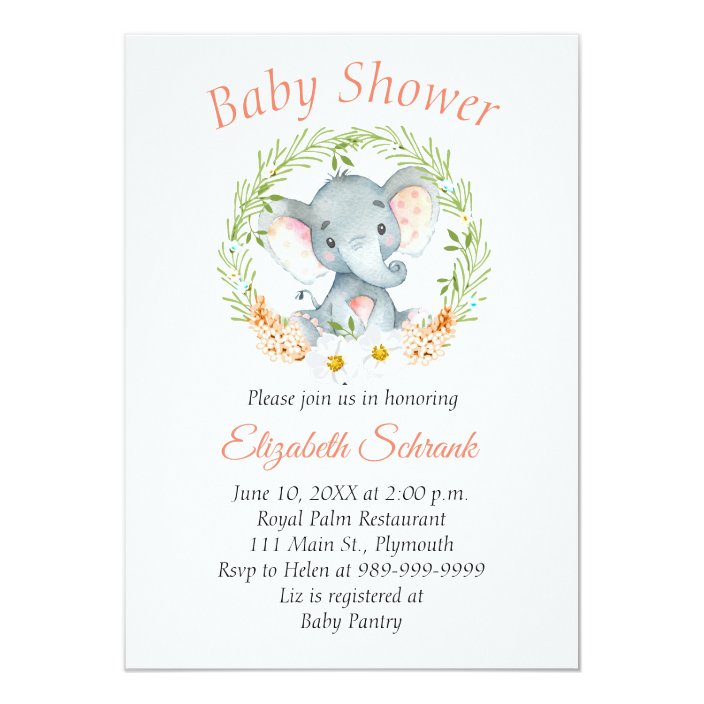 Baby Elephant Watercolor Baby Shower Invitation Zazzle Com