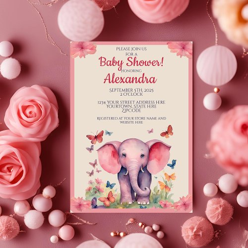 Baby Elephant Watercolor Baby Shower Invitation