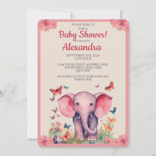 Baby Elephant Watercolor Baby Shower Invitation