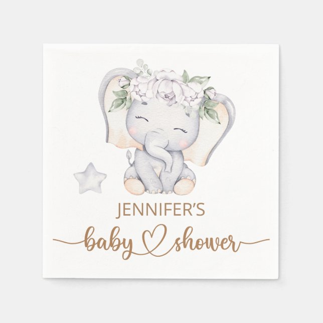 Baby Elephant Watercolor Baby Shower Napkins (Front)