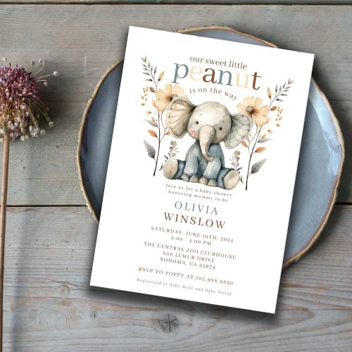 Baby Elephant Watercolor Blue Baby Shower Invitation