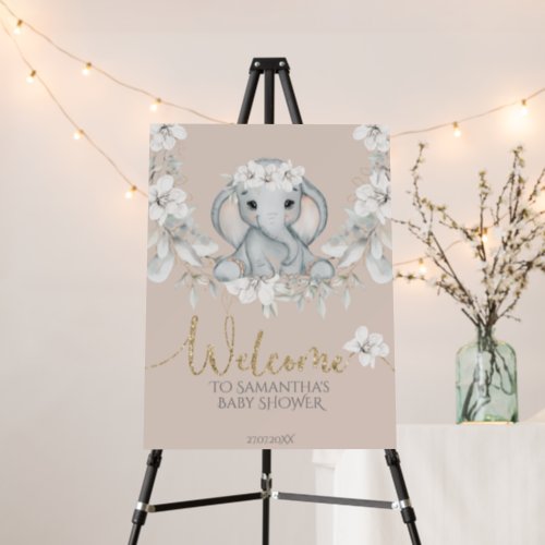 Baby elephant watercolor flower baby shower welcom foam board