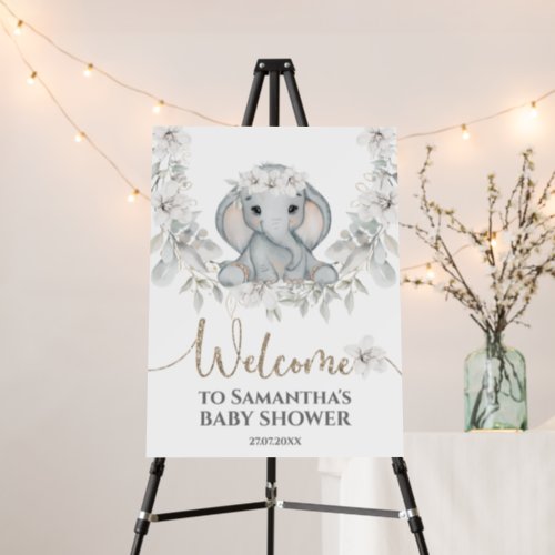 Baby elephant watercolor flower baby shower welcom foam board