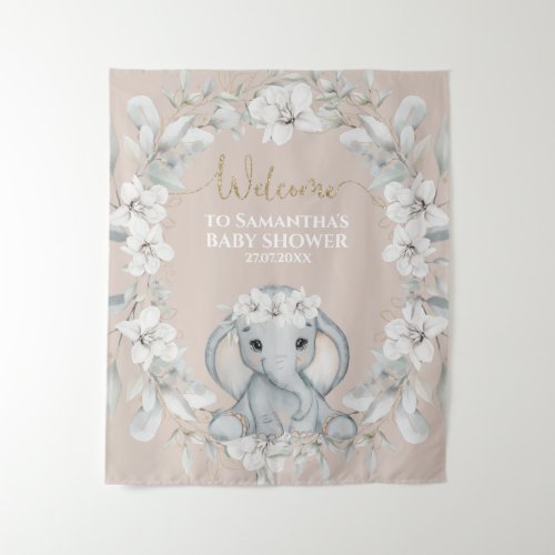 Baby elephant watercolor flower baby shower welcom tapestry