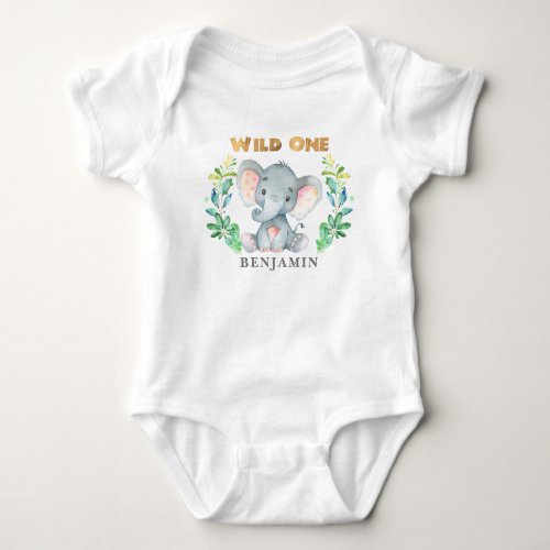 Baby Elephant Wild One 1st Birthday Baby Bodysuit