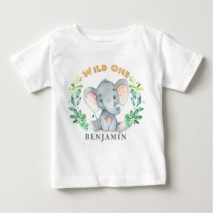 Baby Elephant Wild One 1st Birthday Jungle Baby T-Shirt