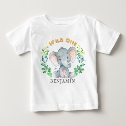 Baby Elephant Wild One 1st Birthday Jungle Baby T_Shirt